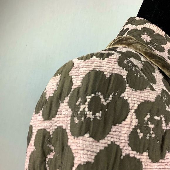 Etcetera Blazer Jacket Sz 4 Beige Green Floral Wool Silk Glass Buttons - Picture 8 of 12